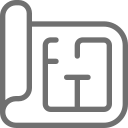 Icon in grau, dass einen Grundriss Symbolisiert